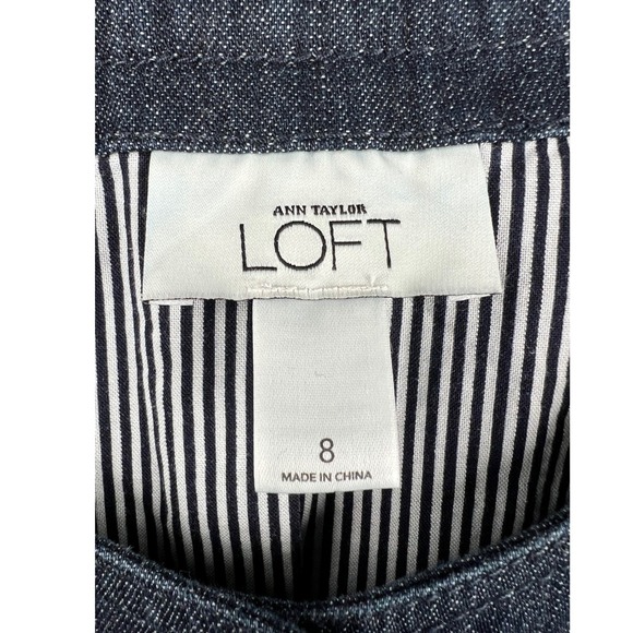 Ann Taylor LOFT Denim Jacket Ruffle Collar Trim Size 8 Button Up - Picture 3 of 4